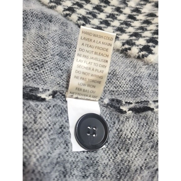 Max Studio Black White L Houndstooth Angora Look Long Coat Super Soft Knit - Picture 7 of 11
